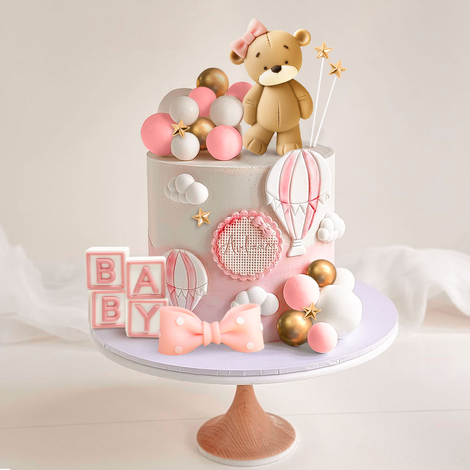 Resin Art Alphabet - LaVenty Roze Beer Taart Decoratie Baby